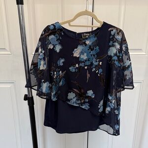 ECI Navy Blue Floral Layered Chiffon Blouse